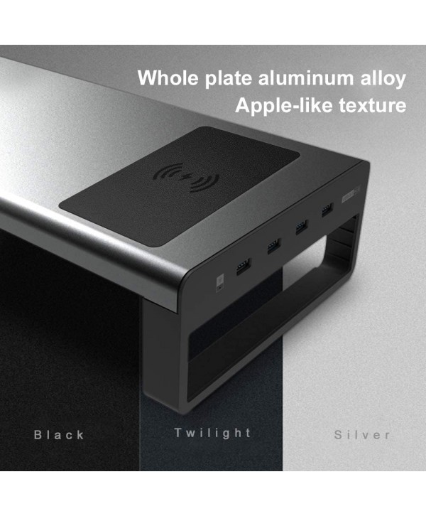 Soporte para monitor de aluminio con 4 Hub USB3.0 y almohadilla de carga inalámbrica